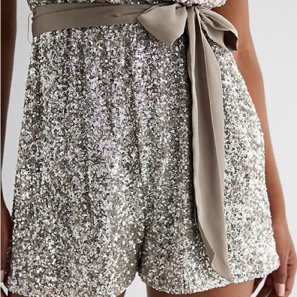 Express Silver Sequin Romper - Picture 3 of 6